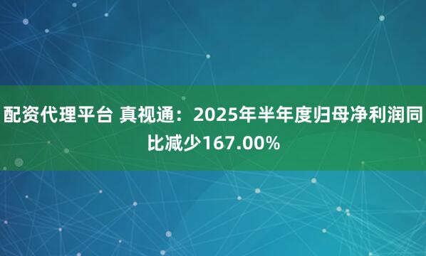 配资代理平台 真视通：2025年半年度归母净利润同比减少167.00%